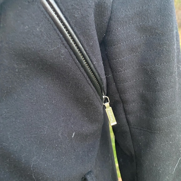 Barbour Black Wool Motorcycle Coat with Zipper Accents - Picture 3 of 14